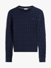 Tommy Hilfiger Blue Cable Knit Crew Neck Jumper - Image 5 of 5