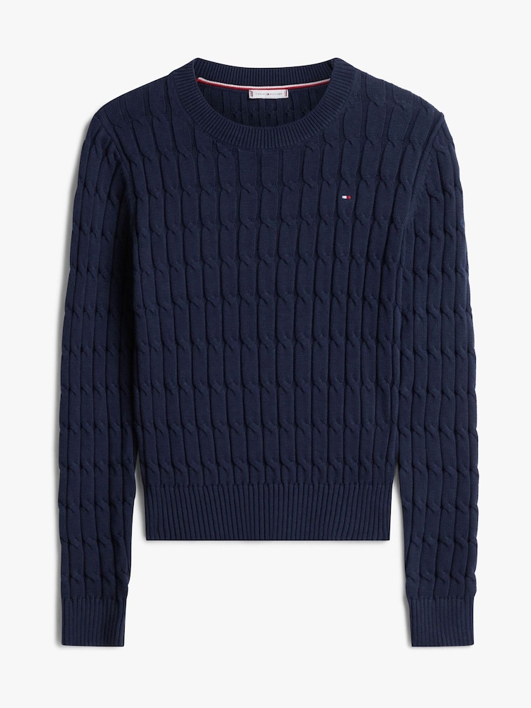 Tommy Hilfiger Blue Cable Knit Crew Neck Jumper - Image 5 of 5