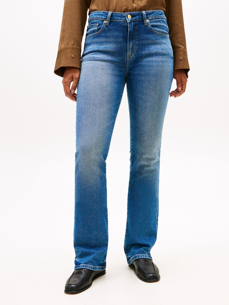 Tommy Hilfiger Blue Heritage Whiskered Mid Rise Bootcut Jeans - Image 1 of 5 Tommy Hilfiger Blue Heritage Whiskered Mid Rise Bootcut Jeans - Image 1 of 5