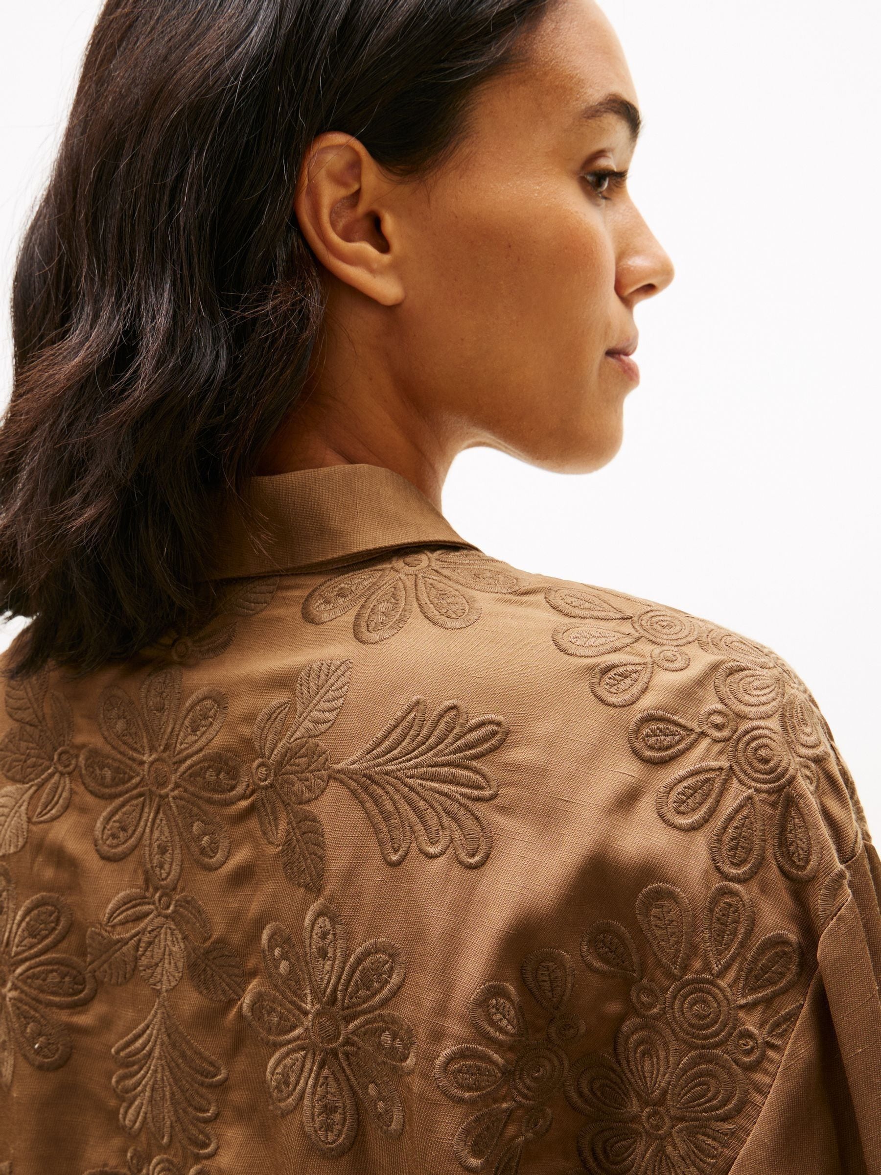 tom 　FLOWER EMBROIDERY SHIRTS Buy Tommy Hilfiger Brown Floral Embroidery Oversized With Linen