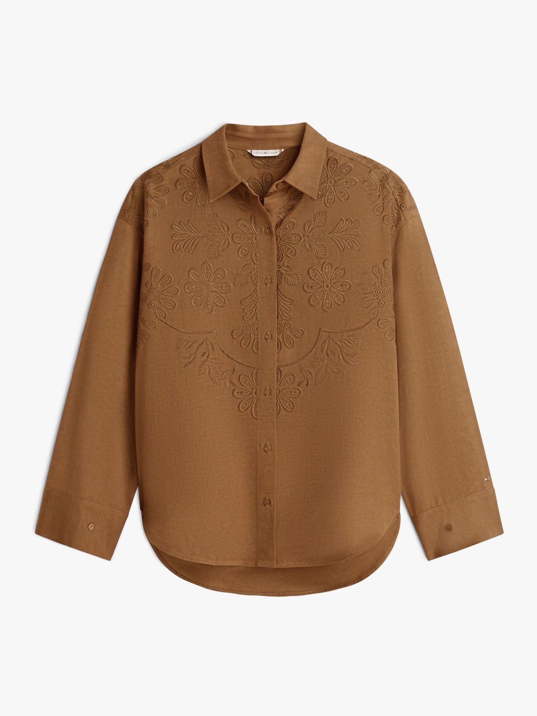 Buy Tommy Hilfiger Brown Floral Embroidery Oversized With Linen