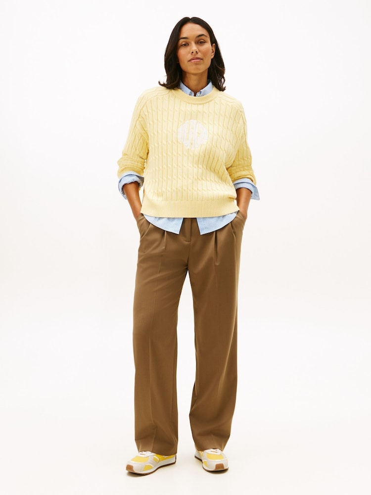 Tommy Hilfiger Brown Timeless Wool Blend Relaxed Straight Trousers - Image 2 of 5 Tommy Hilfiger Brown Timeless Wool Blend Relaxed Straight Trousers - Image 2 of 5