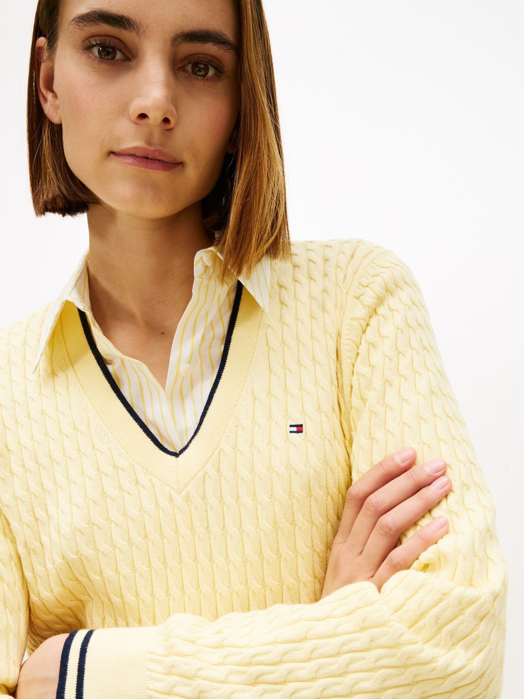 Buy Tommy Hilfiger Yellow Cable Knit V-Neck Jumper from Next USA