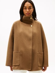 Tommy Hilfiger Brown Wool Blend Funnel Neck Oversized Coat - Image 1 of 6