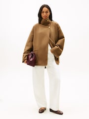 Tommy Hilfiger Brown Wool Blend Funnel Neck Oversized Coat - Image 3 of 6