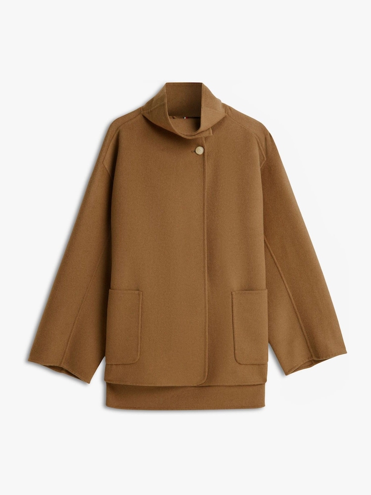 Tommy Hilfiger Brown Wool Blend Funnel Neck Oversized Coat - Image 6 of 6