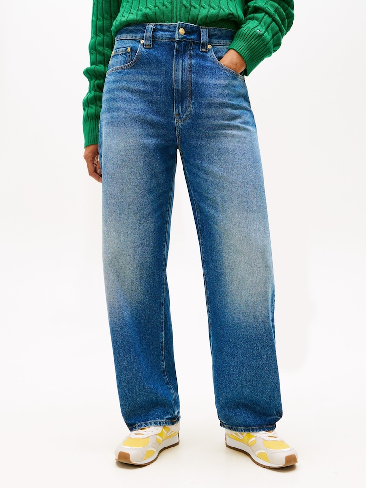 Tommy Hilfiger Blue Mid Rise Tapered Barrel Leg Jeans - Image 1 of 5