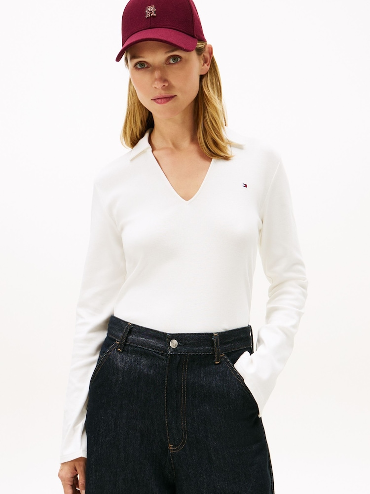 Tommy Hilfiger Natural Slim Fit Long Sleeve Polo Shirt - Image 1 of 5 Tommy Hilfiger Natural Slim Fit Long Sleeve Polo Shirt - Image 1 of 5