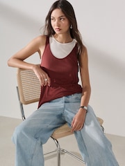 Red/White Sheer Layered Vest Top - Image 1 of 8