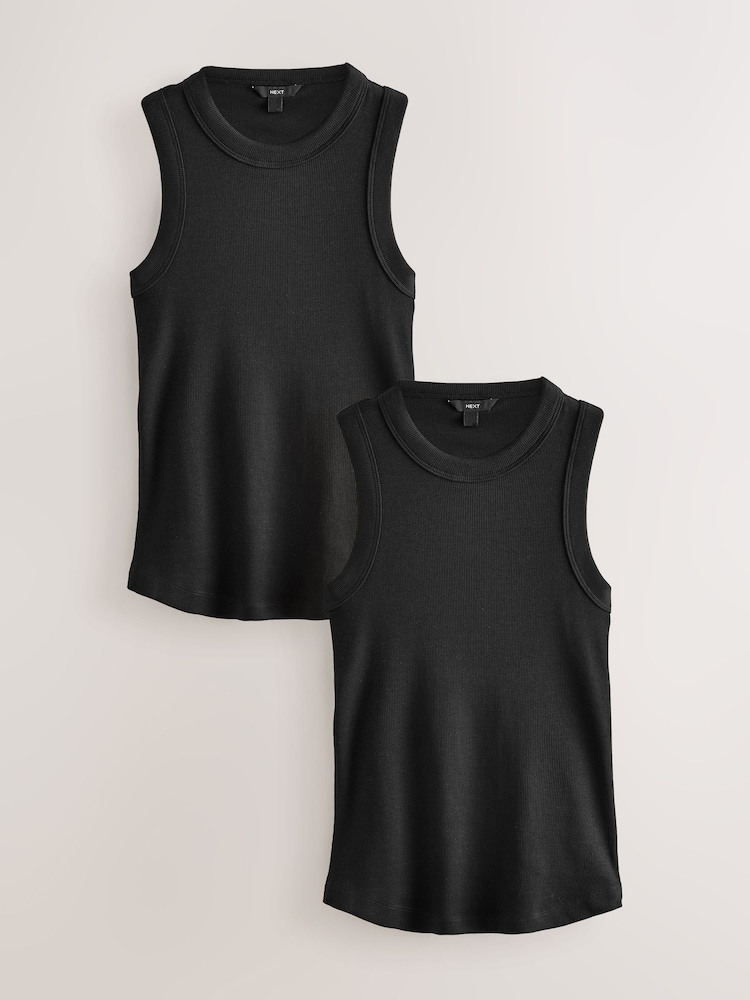 Black Ribbed Racer Tank Vest Sleeveless Top - Image 1 of 5