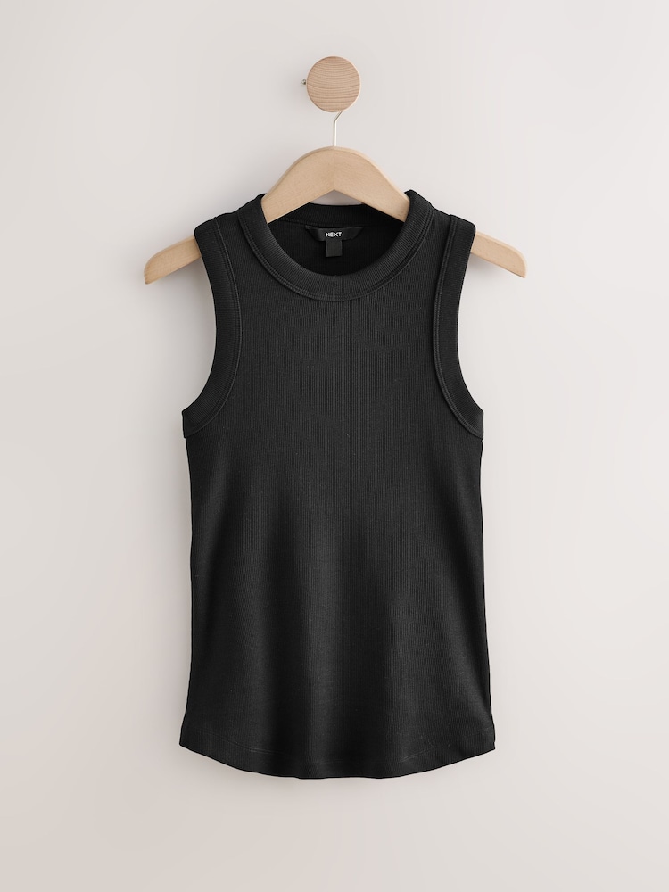 Black Ribbed Racer Tank Vest Sleeveless Top - Image 2 of 5