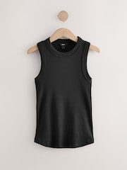 Black Ribbed Racer Tank Vest Sleeveless Top - Image 3 of 5