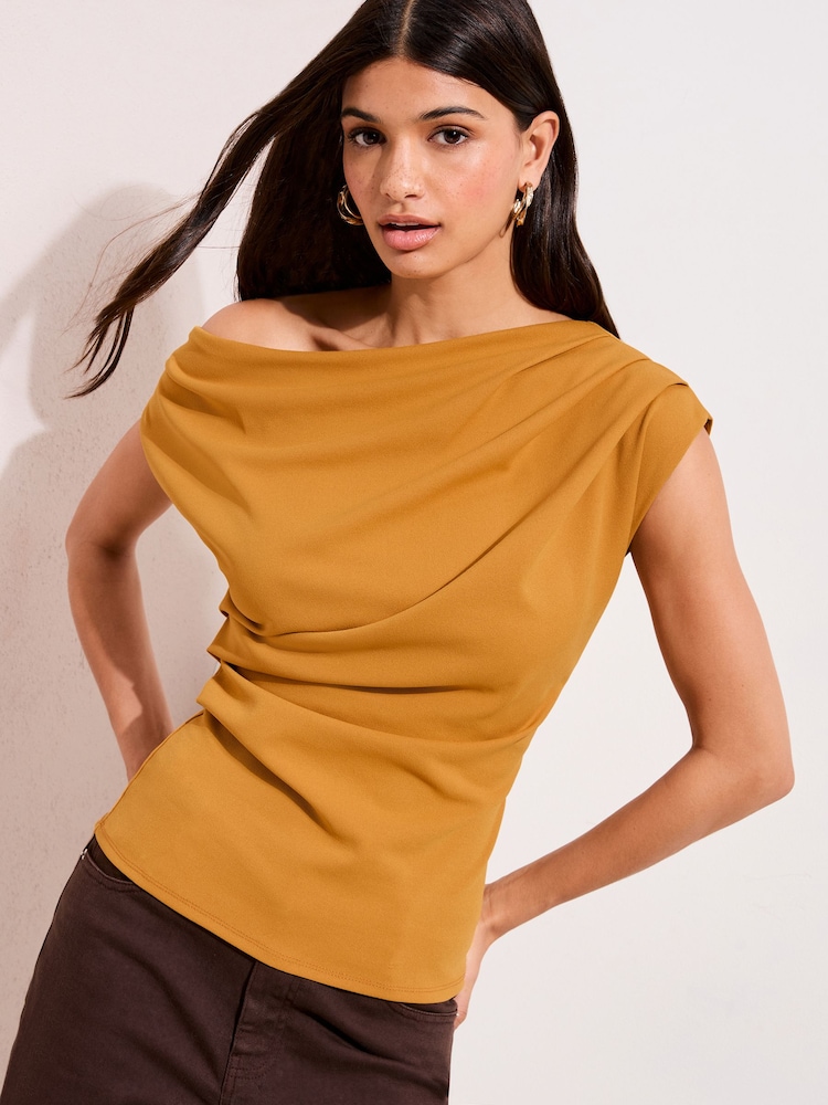 Friends Like These X Lucy Mecklenburgh Ochre Yellow Draped Off The Shoulder Top - Image 1 of 4