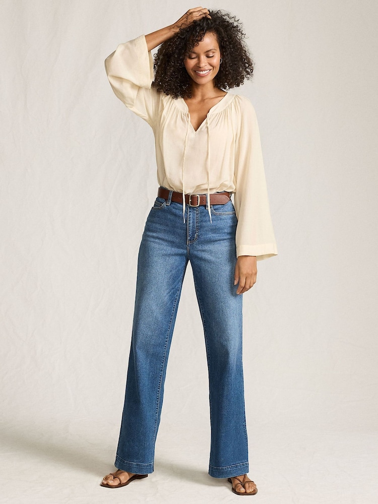 Lands' End Blue High Waisted Wide Leg Jeans - Image 1 of 7 Lands' End Blue High Waisted Wide Leg Jeans - Image 1 of 7