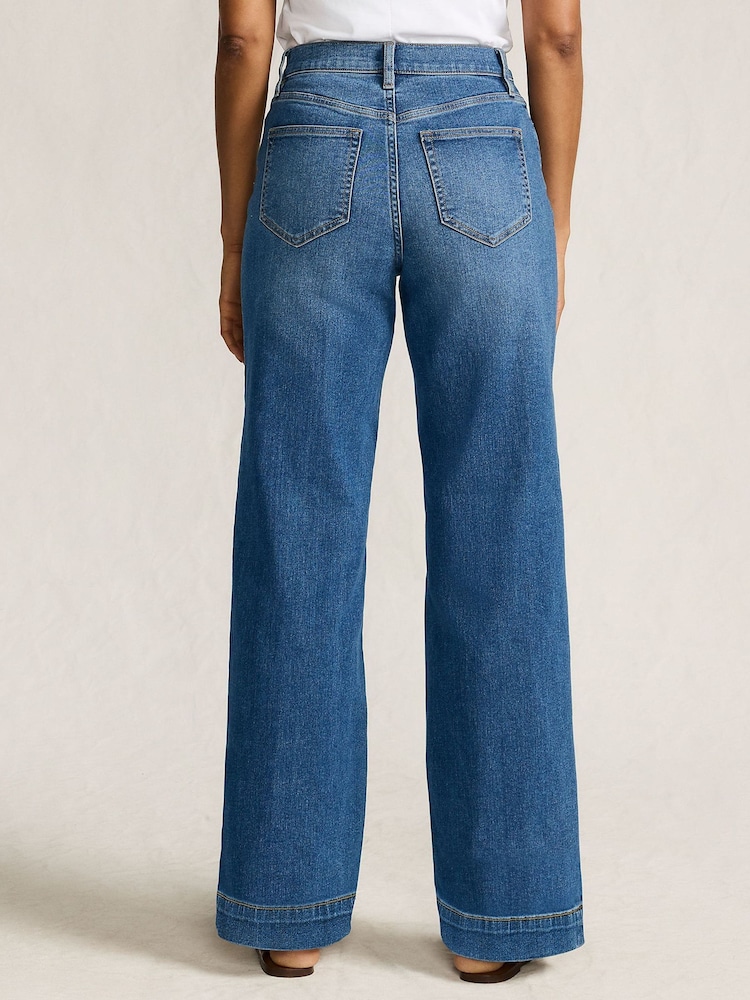 Lands' End Blue High Waisted Wide Leg Jeans - Image 2 of 7 Lands' End Blue High Waisted Wide Leg Jeans - Image 2 of 7