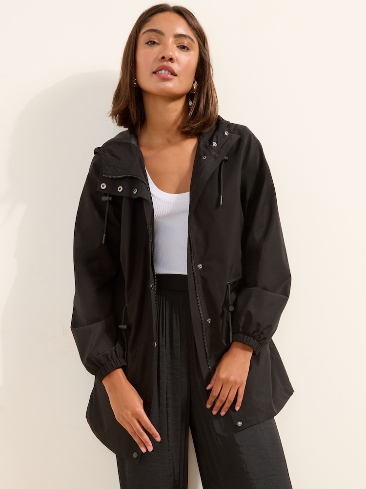 Friends Like These Black Shower Resistant Mid Length Rain Coat - Image 2 of 4 Friends Like These Black Shower Resistant Mid Length Rain Coat - Image 2 of 4