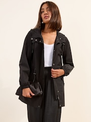 Friends Like These Black Shower Resistant Mid Length Rain Coat - Image 4 of 4