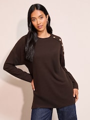 Friends Like These Chocolate Brown Button Detail Rib Tunic - Image 1 of 5