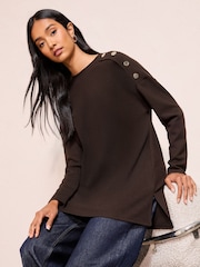Friends Like These Chocolate Brown Button Detail Rib Tunic - Image 3 of 5