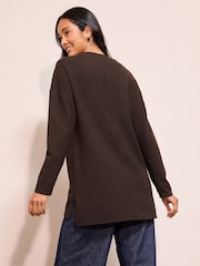 Friends Like These Chocolate Brown Button Detail Rib Tunic - Image 5 of 5