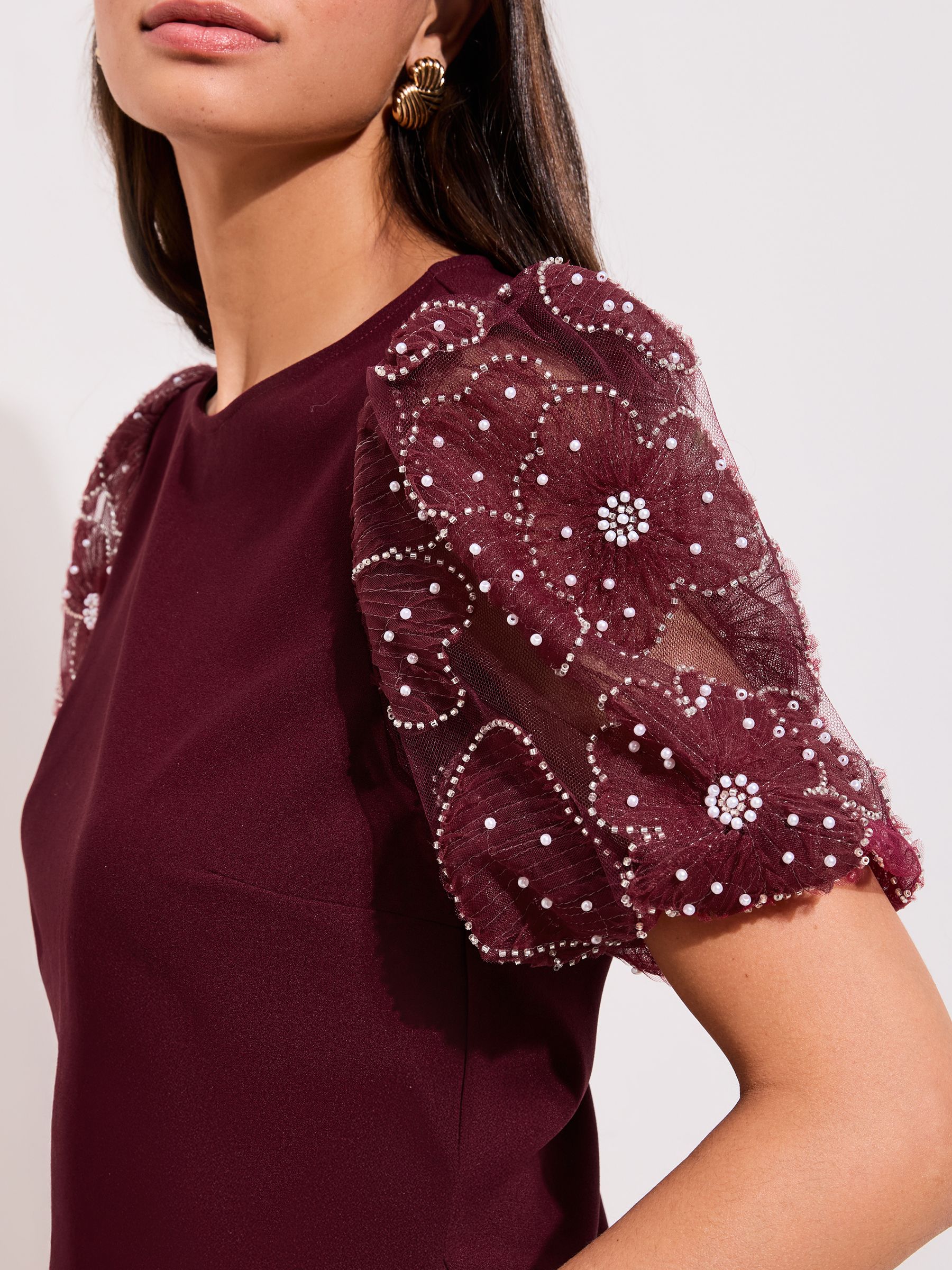 Buy Friends Like These Burgundy Rose Detail Puff Sleeve Top from