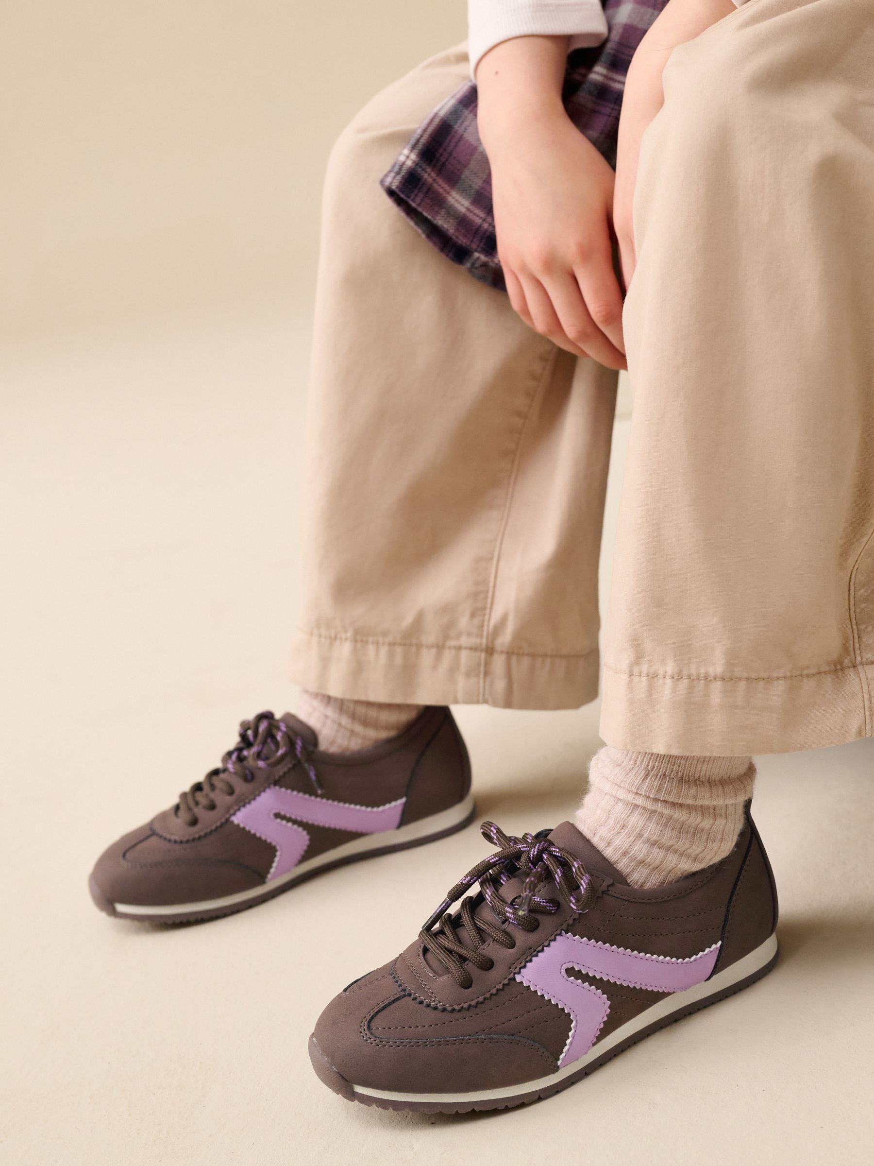 Buy Chocolate Brown Lace-up Retro Trainers from Next Canada