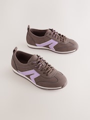 Chocolate Brown Lace-up Retro Trainers - Image 2 of 5