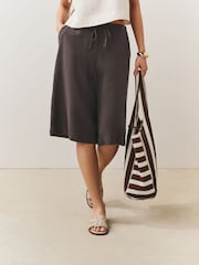 Chocolate Brown Linen Blend Pull On Knee Length Shorts - Image 5 of 10