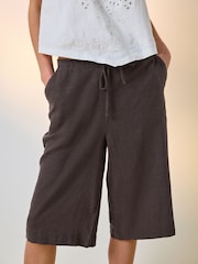 Chocolate Brown Linen Blend Pull On Knee Length Shorts - Image 8 of 10
