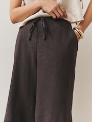 Chocolate Brown Linen Blend Pull On Knee Length Shorts - Image 9 of 10