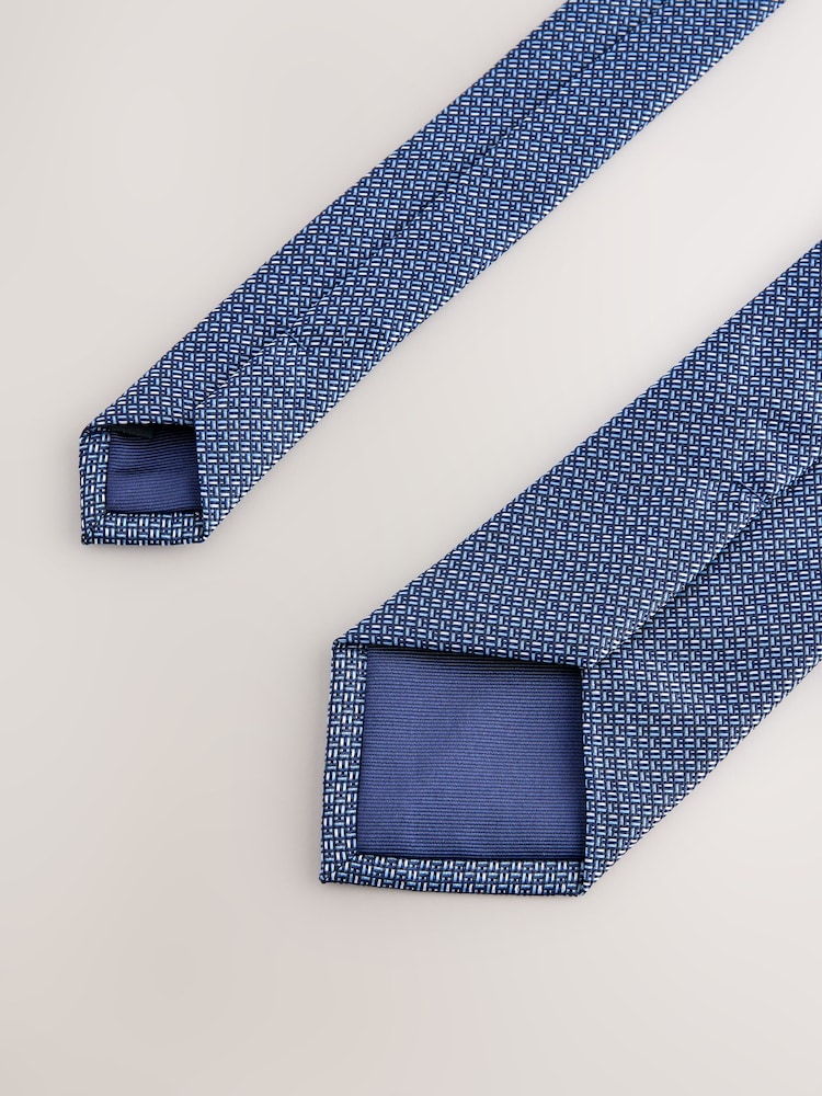 Steel Blue Textured Tie with Tie Clip - Image 3 of 3