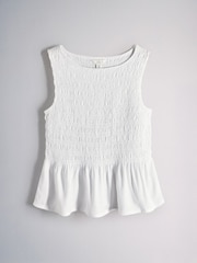 The Set 2 Pack Crew Neck Shirred Top With Linen Navy Blue/White - Image 3 of 5