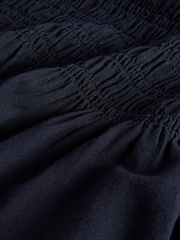 The Set 2 Pack Crew Neck Shirred Top With Linen Navy Blue/White - Image 4 of 5