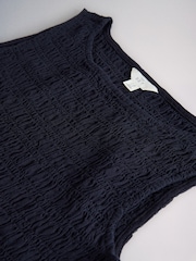 The Set 2 Pack Crew Neck Shirred Top With Linen Navy Blue/White - Image 5 of 5