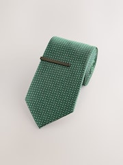 Emerald Green Textured Tie with Tie Clip - Image 1 of 3
