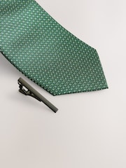 Emerald Green Textured Tie with Tie Clip - Image 2 of 3