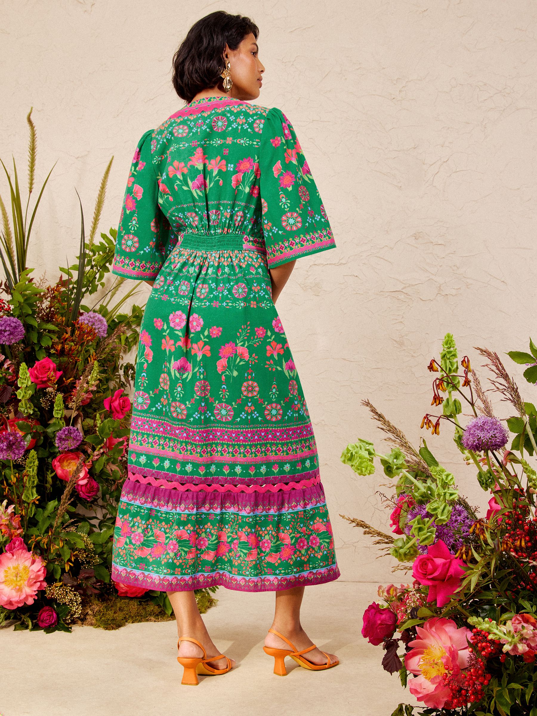 n*n様 framed flower dress Buy Love & Roses V&A Bright Green Woodblock Ric Rac Detail Midi