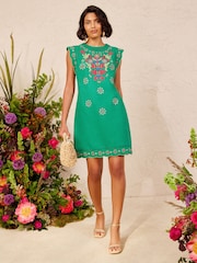 Love & Roses x V&A Bright Green Scallop Embroidery Mini Dress - Image 1 of 5