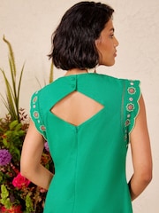 Love & Roses x V&A Bright Green Scallop Embroidery Mini Dress - Image 3 of 5
