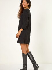 Roman Black Wave Textured Stretch A-Line Dress - Image 3 of 5