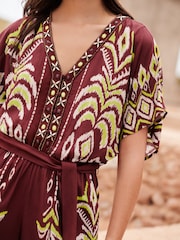 Love & Roses Chocolate Brown Woodblock Beaded Playsuit - Image 2 of 4