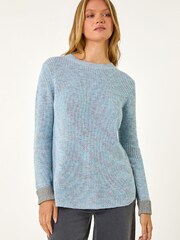 Roman Blue Contrast Cuff Knit Jumper - Image 4 of 5