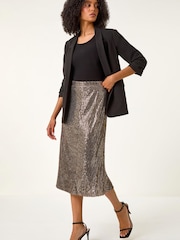 Roman Metallic Fluted Hem Sequin Skirt - Image 3 of 5
