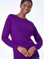 Roman Purple Plain Soft Crew Neck Jumper - Image 1 of 5