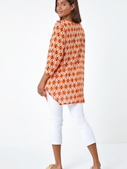 Roman Orange Geometric Pocket Detail Longline Cotton Tunic Top - Image 5 of 5