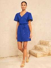 Love & Roses Cobalt Blue V-Neck Scallop Jersey Mini Dress - Image 1 of 4