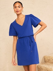 Love & Roses Cobalt Blue V-Neck Scallop Jersey Mini Dress - Image 3 of 4