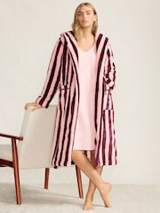 Lands' End Pink/Burgundy Wide Stripe Super Cosy Dressing Gown - Image 3 of 4