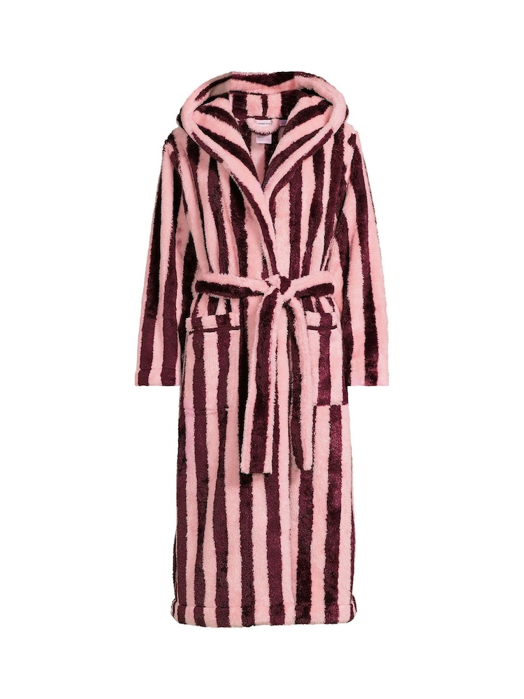 Lands' End Pink/Burgundy Wide Stripe Super Cosy Dressing Gown - Image 4 of 4 Lands' End Pink/Burgundy Wide Stripe Super Cosy Dressing Gown - Image 4 of 4