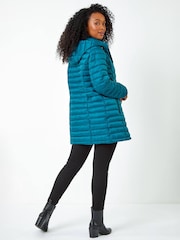 Roman Aqua Blue Petite Metallic Finish Quilted Puffer Coat - Image 2 of 4